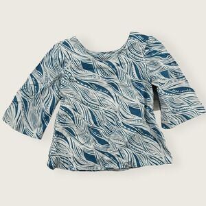 Vintage T & L Muumuu Factory Hawaiian Top Womens Large Blouse Blue Vinyl Print